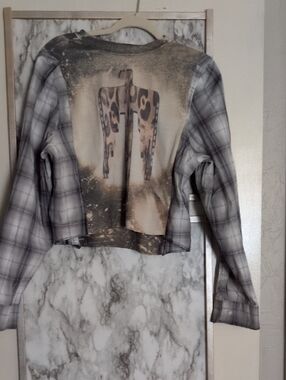 Distressed Plaid Cropped Graphic Tee with Thunderbird  Graphic